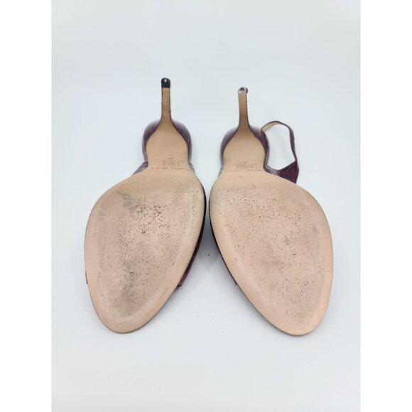 Jimmy Choo Vintage Plum Alligator Open Toe Slingback Gold Accent Pumps Size 40 - Picture 8 of 8